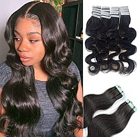 Wavy Tape In Hair Extensions Human Hair Body Wave Real Human Hair Extensions Tape In 1B Natural Black Tape In Extensions Human