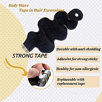 Wavy Tape In Hair Extensions Human Hair Body Wave Real Human Hair Extensions Tape In 1B Natural Black Tape In Extensions Human