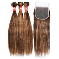 Haha 427 Highlight Blonde Bundles With Closure Human Hair Straight Ombre Bundles With Closure Brazilian Virgin Hair Weave Bundl