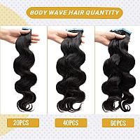 24Inch Body Wave Tape in Hair Extensions Human Hair Wavy Hair Extensions Tape in Black 20pcs Tape Hair Extensions Human Hair for Black Women 50g Real Hair Extensions Tape ins