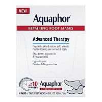 Aquaphor Repairing Foot Masks, Moisturizing Socks for Dry Feet, Hydrating Foot Care Treatment with Avocado Oil and Shea Butter, Pack of 6