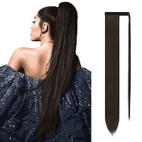 Sofeiyan Long Straight Ponytail Extension 32 inch Wrap Around Ponytail Synthetic Hair Extensions Clip in Ponytail Hairpiece for Women, Medium Brown