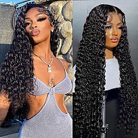 Momaksa Water Wave Lace Front Wig Human Hair 13X4 Hd Transparent Water Wave Wig 180 Density Natural Black 22 Inch