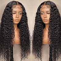 Momaksa Water Wave Lace Front Wig Human Hair 13X4 Hd Transparent Water Wave Wig 180 Density Natural Black 22 Inch