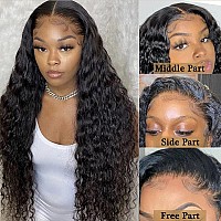 Momaksa Water Wave Lace Front Wig Human Hair 13X4 Hd Transparent Water Wave Wig 180 Density Natural Black 22 Inch