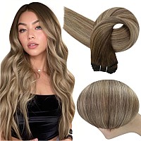 Full Shine 24 Inch Hair Extensions Real Human Hair Weft Hair Extensions Balayage Brown To Dirty Brown Mix Light Blonde Human Hai