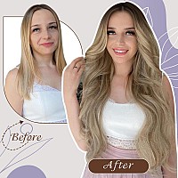 Full Shine 24 Inch Hair Extensions Real Human Hair Weft Hair Extensions Balayage Brown To Dirty Brown Mix Light Blonde Human Hai