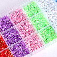 Rodaky 19200Pcs Resin Bulk Rhinestones For Tumblers 6 Color Round Crystals Gem Stones 3 Sizes Jelly Flatback Rhinestones For Nai