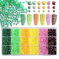 Rodaky 19200Pcs Resin Flatback Rhinestones For Crafts 6 Color Round Crystals Gem Stones 3 Sizes Jelly Nail Rhinestones Kit For N