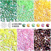 Rodaky 19200Pcs Resin Flatback Rhinestones For Crafts 6 Color Round Crystals Gem Stones 3 Sizes Jelly Nail Rhinestones Kit For N