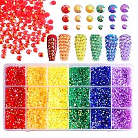 Rodaky 19200Pcs Jelly Ab Crystal Bulk Rhinestones For Nails 6 Color Round Crystals Gem 3 4 5 Mm Size Resin Flatback Rhinestones