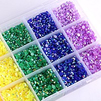 Rodaky 19200Pcs Jelly Ab Crystal Bulk Rhinestones For Nails 6 Color Round Crystals Gem 3 4 5 Mm Size Resin Flatback Rhinestones