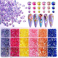 Rodaky 19200Pcs Transparent Jelly Flatback Rhinestones For Crafts 6 Color Round Ab Crystals Gem 3 Size Clear Resin Rhinestones F