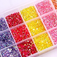 Rodaky 19200Pcs Transparent Jelly Flatback Rhinestones For Crafts 6 Color Round Ab Crystals Gem 3 Size Clear Resin Rhinestones F