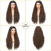 Headband Wig Brown Headband Wigs for Black Women Synthetic Long Loose Wavy Hair Glueless Headband Wigs Curly Wigs for Women Half Wigs with Headbands Attached (28 inch,28B)