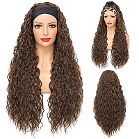 Headband Wig Brown Headband Wigs for Black Women Synthetic Long Loose Wavy Hair Glueless Headband Wigs Curly Wigs for Women Half Wigs with Headbands Attached (28 inch,28B)