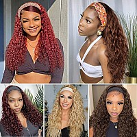 Headband Wig Brown Headband Wigs for Black Women Synthetic Long Loose Wavy Hair Glueless Headband Wigs Curly Wigs for Women Half Wigs with Headbands Attached (28 inch,28B)