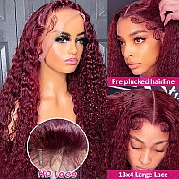 Pizazz 99J Burgundy Deep Wave Lace Front Wigs Human Hair Pre Plucked 13X4 Hd Transparent Lace Frontal Wigs With Baby Hair 180 De