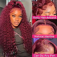 Pizazz 99J Burgundy Deep Wave Lace Front Wigs Human Hair Pre Plucked 13X4 Hd Transparent Lace Frontal Wigs With Baby Hair 180 De