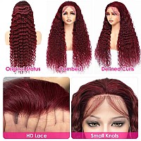 Pizazz 99J Hd Lace Front Wigs Human Hair Pre Plucked 180 Density Burgundy Deep Wave Frontal Wigs 13X4 Natural Hairline Human Hai