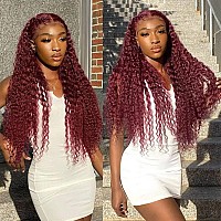 Pizazz 99J Burgungy Deep Wave Lace Front Wigs Human Hair Pre Plucked 13X4 Hd Transparent Lace Frontal Wigs With Baby Hair 180 De