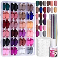 FANDAMEI Matte Press on Nails Medium Length, 24 Packs 576PCS Medium Coffin Fake Nails Full Cover, Acrylic Short Ballerina False Nail tips with Nail Glue, Nail Adhesive Tabs, Nail File for Nail Art DIY