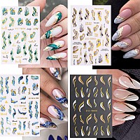 12 Sheets Nail Art Stickers Decals White Black Gold Stripe Line Nail Decals Self-Adhesive Marble Wave Nail Art Supplies For Nail Diy Decoration 3D Nail Accessories For Women French Nail Design