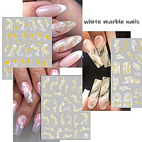 12 Sheets Nail Art Stickers Decals White Black Gold Stripe Line Nail Decals Self-Adhesive Marble Wave Nail Art Supplies For Nail Diy Decoration 3D Nail Accessories For Women French Nail Design