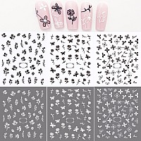 Semi Transparent Black White Flower Leaf Nail Art Decal Stickers Self Adhesive Leaf Flower Nail Stickers For Fingernails Acrylic