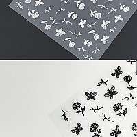 Semi Transparent Black White Flower Leaf Nail Art Decal Stickers Self Adhesive Leaf Flower Nail Stickers For Fingernails Acrylic