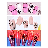 Semi Transparent Black White Flower Leaf Nail Art Decal Stickers Self Adhesive Leaf Flower Nail Stickers For Fingernails Acrylic