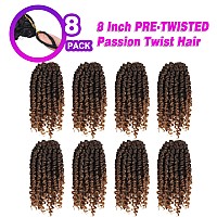 Bileaf 8 Inch Ombre Brown Passion Twist Hair 8 Packs Pretwisted Passion Twist Crochet Hair Prelooped Crochet Passion Twist Br