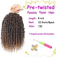 Bileaf 8 Inch Ombre Brown Passion Twist Hair 8 Packs Pretwisted Passion Twist Crochet Hair Prelooped Crochet Passion Twist Br