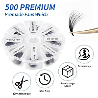 Premade Fans Eyelash Extension 500 Fans Handmade Loose Volume Lashes 20D Premade Fans 007Mm Thickness Cd Curl 916Mm1320Mm