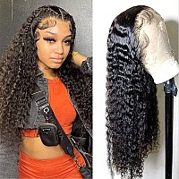 26Inch Deep Wave Lace Front Wigs Human Hair 180 Density Brazilian Virgin 13X4 Deep Curly Wave Frontal Wig Humsn Hair For Black