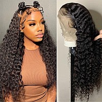 Beautygrace 24Inch Deep Wave Lace Front Wig Human Hair 180 Density Brazilian Virgin Deep Wave Frontal Wig Human Hair Pre Plucke