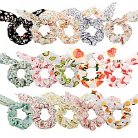 Ondder Hair Scrunchies 15 Pcs Floral Fruit Print Ribbon Bow Elastic Ponytail Holders Hair Accessories For Women Girls Ki