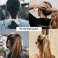 Ondder Hair Scrunchies 15 Pcs Floral Fruit Print Ribbon Bow Elastic Ponytail Holders Hair Accessories For Women Girls Ki