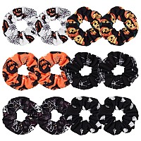 12Pcs Halloween Hair Scrunchies Soft Fall Pumpkin Skull Ghosts Bat Spider Web Hair Ties Scrunchy Elastics Hair Bands Gifts Ponyt