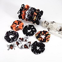 12Pcs Halloween Hair Scrunchies Soft Fall Pumpkin Skull Ghosts Bat Spider Web Hair Ties Scrunchy Elastics Hair Bands Gifts Ponyt