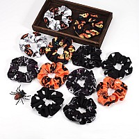 12Pcs Halloween Hair Scrunchies Soft Fall Pumpkin Skull Ghosts Bat Spider Web Hair Ties Scrunchy Elastics Hair Bands Gifts Ponyt