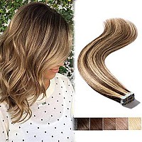 Benehair Remy Tape In Hair Extensions Human Hair Medium Browndark Blonde Seamless Skin Weft Tape In Real Human Hair Extensions