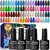 Jewhiteny 45 Pcs Gel Nail Polish Kit Soak Off Nail Lamp Gel Polish Starter Kit With 2Pcs Glossy Matte Top Coat And 2Pcs Base