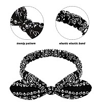 2 Pieces Bandana Headband For Women Knot Retro Print Headbands Paisley Print Headband Headwrap Adjustable Headwrapwhite Black