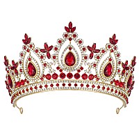 Sweetv Red Queen Crown For Women Wedding Tiara For Bride Gold Princess Tiara Quinceanera Pageant Crown Diadem Crystal Headpi