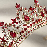 Sweetv Red Queen Crown For Women Wedding Tiara For Bride Gold Princess Tiara Quinceanera Pageant Crown Diadem Crystal Headpi