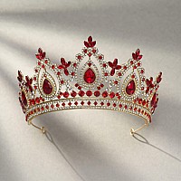 Sweetv Red Queen Crown For Women Wedding Tiara For Bride Gold Princess Tiara Quinceanera Pageant Crown Diadem Crystal Headpi