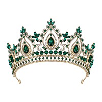 Sweetv Green Queen Crown For Women Wedding Tiara For Bride Gold Princess Tiara Quinceanera Pageant Crown Diadem Crystal Head