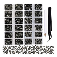 2-Box Massive Beads 8000pcs 6Sizes Nail Art Flatback Glasses Rhinestones Crystal for DIY Project with Tweezers and Picking Pen for Nail Art, Face Art, Manicure (Black Diamond, 6 Sizes)