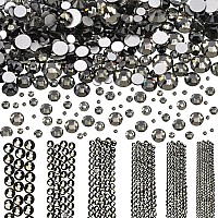 2-Box Massive Beads 8000pcs 6Sizes Nail Art Flatback Glasses Rhinestones Crystal for DIY Project with Tweezers and Picking Pen for Nail Art, Face Art, Manicure (Black Diamond, 6 Sizes)